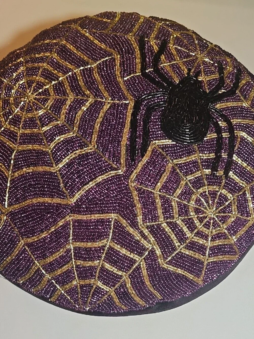 Beaded Spider Web Throw Pillow - Purple & Gold